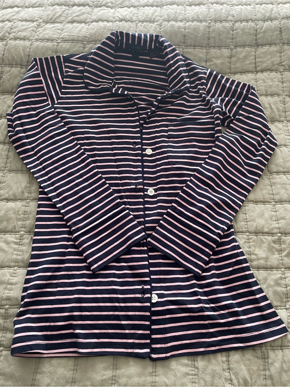 J. Crew Navy and Light Pink Striped Button-Front Pajama Set - top & bottom